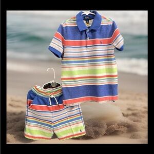 Polo by Ralph Lauren Kids Blue and Green Striped Polo Set